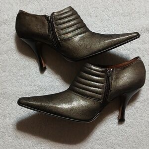Donald J Pliner Women's Monica Taupe Pewter Metallic High Heel Booties Size 8M